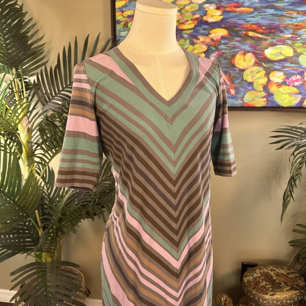 Tommy Bahama Maxi Dress Women S Retro Chevron Cotton Spandex Mint Brown Pink - Picture 6 of 12